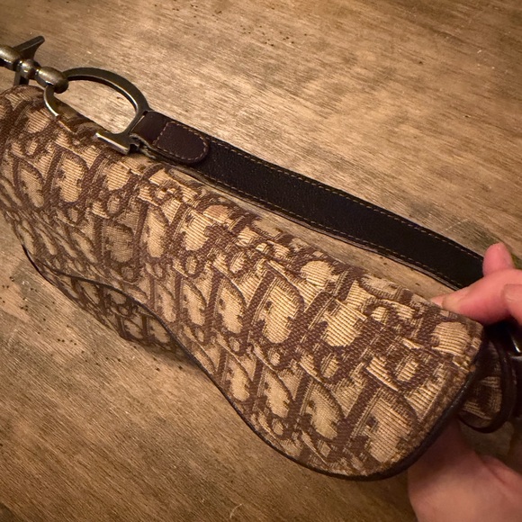 2000 Vintage Christian Dior Oblique Saddle Bag in brown canvas with leather trim - Picture 12 of 16